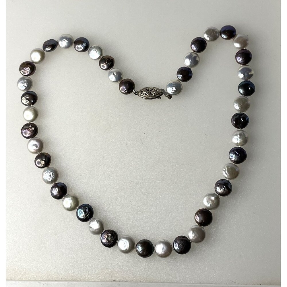 Baroque Pearl Necklace 18" With Sterling Silver Clasp In Iridescent Tones